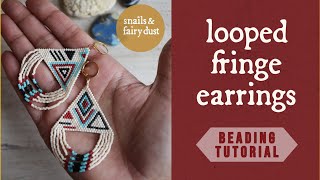 Beaded Looped Fringe Earrings Tutorial DIY with brick stitch [upl. by Hanafee]