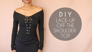 DIY LaceUp Off the Shoulder Top No Sewing [upl. by Aratahs]