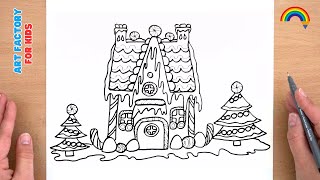 How To Draw A Gingerbread House Easy  Christmas Drawing [upl. by Ennairam]