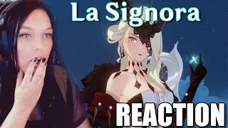 Who is La Signora Genshin Impact Battle Theme Reaction [upl. by Ahsotan48]