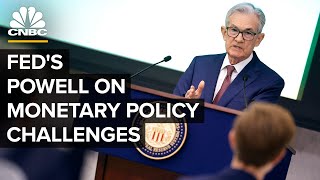 Federal Reserve Chair Jerome Powell speaks at monetary policy discussion panel — 110923 [upl. by Yarezed950]