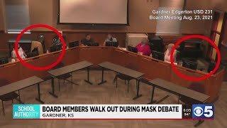 Two Gardner Edgerton school board members walk out of meeting before vote on masks [upl. by Ollayos]