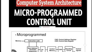 Microprogrammed control unit  COA  hardwired control unit  full course in hindi [upl. by Lovering]