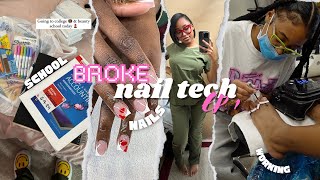 vlog REALISTIC day in a life of a BROKE nail tech  ENROLLED in nail school 👩🏽‍🏫 [upl. by Whetstone]