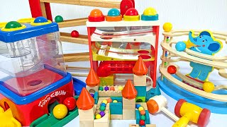 Marble Run ASMR Race ☆ HABA Slope amp Dump Truck Excavator Ambulance Forklift Garbage Truck Tractors1 [upl. by Gide]