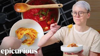 The Best Tomato Sauce Youll Ever Make RestaurantQuality  Epicurious 101 [upl. by Yarrum]