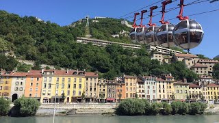 The GrenobleBastille cable car Téléphérique  Panoramic view of Grenoble RhoneAlpes France [upl. by Mairim]