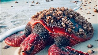 Removing Barnacles on shell sea Turtles [upl. by Meihar]