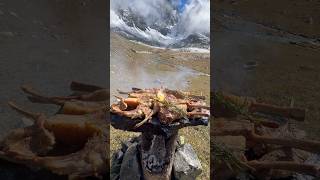 Kütük Ocakta Kuzu Pirzola Pişirme 🏔️🥩  Cooking lamb chops on a wood stove [upl. by Vallonia]