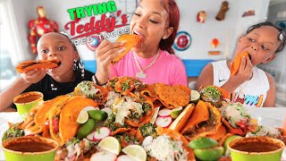 TRYING BIRRA TACOS FROM TEDDYS RED TACOS in LA MEXICAN FOOD MUKBANG with MY KIDS  QUEEN BEAST [upl. by Alohcin318]