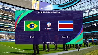 Brazil vs Costa Rica  2024 Copa América  Group D  SoFi Stadium  PES 2021 [upl. by Ahsaetal248]