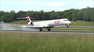 HD HOP CRJ1000 landing amp takeoff at Basel EuroAirport  31052015 [upl. by Anahpets158]