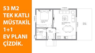 53 M² TEK KATLI MÜSTAKİL 11 EV PLANI ÇİZDİK 11 BAĞ EVİBAHÇE EVİ ÖRNEK ÇİZİMİ [upl. by Atinauj]