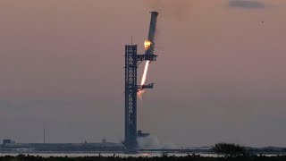 Mechanical arms successfully catch returning SpaceX rocket  SpaceX news [upl. by Marelda710]