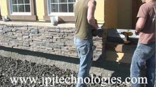 Installation Stacked Stone Veneer Panels over using cultured stone part 1 [upl. by Nej]