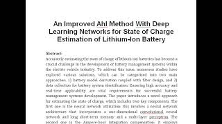 An Improved AhI Method With Deep Learning Networks for State of Charge Estimation of Lithium Ion Bat [upl. by Notyard]