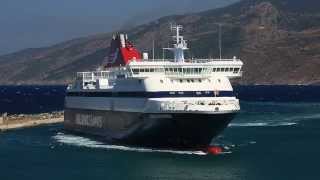 The Greek ferry Nissos Mykonos arrival and departure at Evdilos Ikaria [upl. by Garvey]