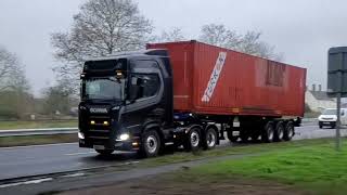 SCANIA  container transport  A1M motorway rucks spotting  slowmotion [upl. by Arvind]