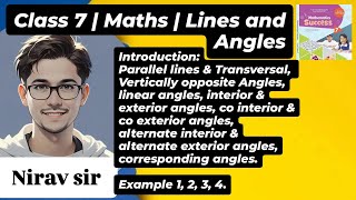 Day 98  Class 7  MathsLines and AnglesParallel lines and Transversalexamplesolution Nirav sir [upl. by Anit]