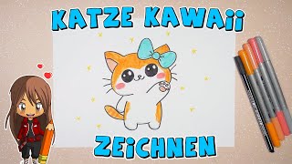 Katze Kawaii einfach malen für Kinder  ab 7 Jahren  Malen mit Evi  deutsch [upl. by Wildee]