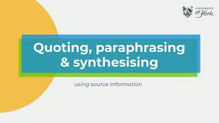 Quoting paraphrasing amp synthesising an introduction [upl. by Varipapa]