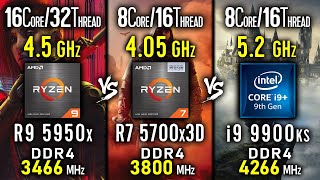 Ryzen 9 5950x vs Ryzen 7 5700x3D vs i9 9900ks max OC  test in 3 Games [upl. by Iahcedrom]