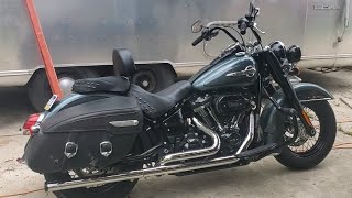 2020 softail heritage true dual bassani exhaust baffles removal [upl. by Milicent633]