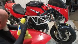 92 Ducati 900SS Remove and replace the oil cooler Motogadget alarm activation [upl. by Dragelin]