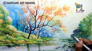 How to draw Scenery of Morning for Beginners with Color Pencils  Step By Step [upl. by Melicent]