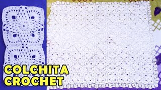 Colchita o Mantita para bebé tejido a crochet con cuadrados de puntos garbanzos con abanicos [upl. by Notlit]