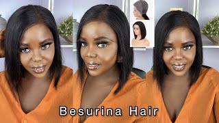 The Perfect Glueless Straight Bob Lace Front Wig Install amp Style  Ft Besurina Hair Review [upl. by Eidnalem]