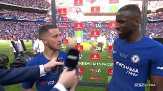 quotEden Hazard please stayquot 🤣 Rudiger and Hazards brilliant interview after wining the FA Cup [upl. by Elokin]