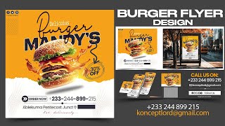 PSD FREE BURGER FLYER DESIGN 2025  100 EDITABLE  ADOBE PHOTOSHOP TUTORIALS [upl. by Agnes804]