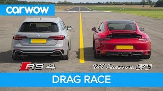 Porsche 911 GTS vs Audi RS4  DRAG RACE ROLLING RACE AND BRAKE TEST [upl. by Morrie]