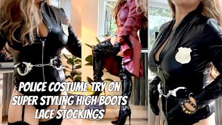 STYLING Leather Worlds Police Costume ANN SUMMERS HouseofCB Leather Coat Overknee HighBoots Stocking [upl. by Ynnaej508]