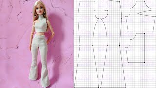 113 crop top asimetrico y pantalon flared para barbie patrones en la descripcion [upl. by Hare]