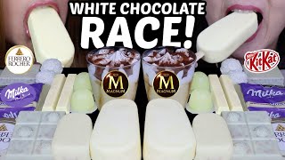 ASMR WHITE CHOCOLATE DESSERT RACE GIANT MILKA ALFAJOR MAGNUM ICE CREAM FERRERO ROCHER KITKAT 먹방 [upl. by Materse]