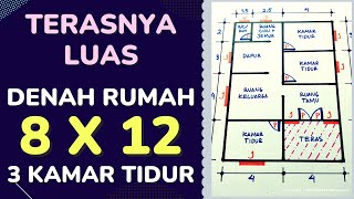 Denah Rumah Minimalis 3 Kamar Tidur Ukuran 8x12 Dengan Teras Yang Luas [upl. by Aryn]