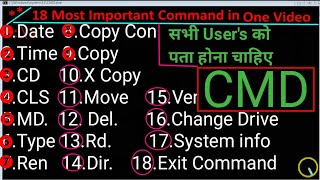 18 Most important Command Prompt in one video Command prompt in hindi Computer Ms Dos [upl. by Yeldoow]