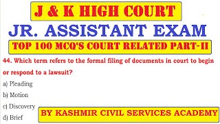 TOP 100 MCQS  COURT RELATED PART II  FOR JampK HIGH COURT JUNIOR ASSISTANT EXAM  BY KCS ACADEMY [upl. by Knox905]