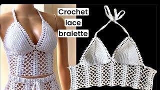 Crochet Lacey bralette tutorial  crochet crop top  crochet lace stitch [upl. by Rochella]