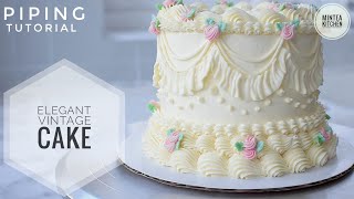 HOW TO MAKE WHITE VINTAGE CAKE PIPING TECHNIQUESTUTORIALCAKE DECORATING [upl. by Anirat]