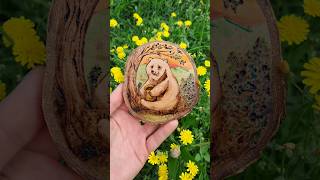 Happy little bear eating honey the magic of pyrography on birch wood music bear pyrographyart [upl. by Ahselrac]