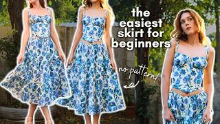 THE EASIEST SKIRT FOR BEGINNERS  DIY TIERED GATHERED SKIRT full sewing tutorial w no pattern [upl. by Downall]