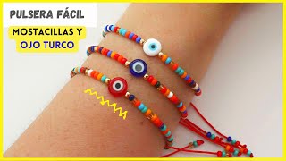 ✅ PULSERAS de HILO FÁCIL con MOSTACILLAS y OJO TURCO 🧿  Curso de Bisutería 6 [upl. by Garrard]