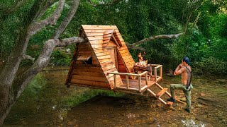 Build an Amazing Shelter Cabin on the Water Survival Camping Tree House Catch and Cook [upl. by Ghassan28]