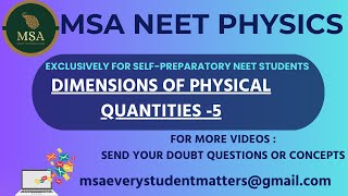 9UNITS amp MEASUREMENTSDimensions of physical Quantities 5 NEET PHYSICS [upl. by Aubyn]