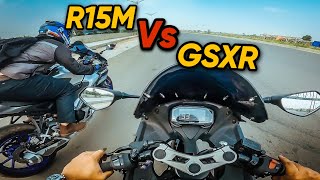 YAMAHA R15M INDO VS SUZUKI GSXR150 ABS  DRAG RACE [upl. by Doy]