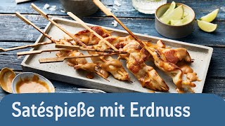 SatéSpieße mit Erdnusssoße  REWE Deine Küche [upl. by Atteuqaj810]