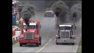 Kenworth vs Peterbilt semi truck drag race [upl. by Anirtek746]